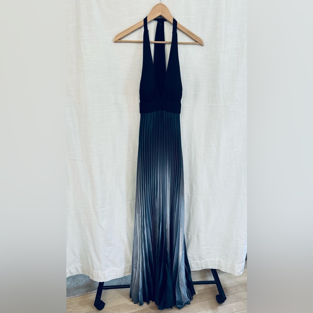 Vintage Cache‎ 90's Y2K Elegant Black Halter Pleated Ombre Maxi Dress prom party